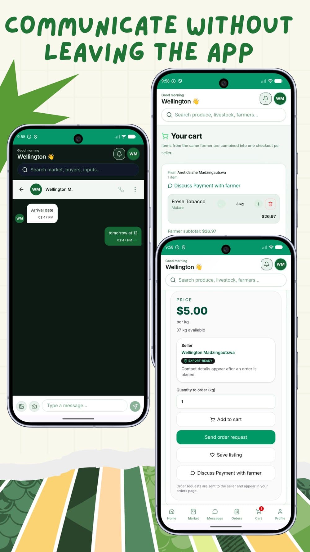 Agrovio in-app messaging and cart