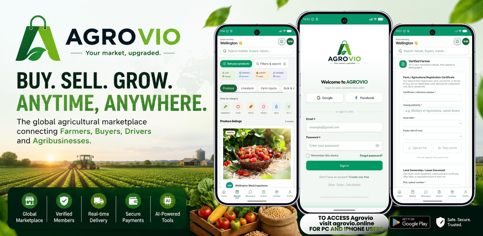 Agrovio — the global agricultural marketplace connecting farmers, buyers, drivers and agribusinesses