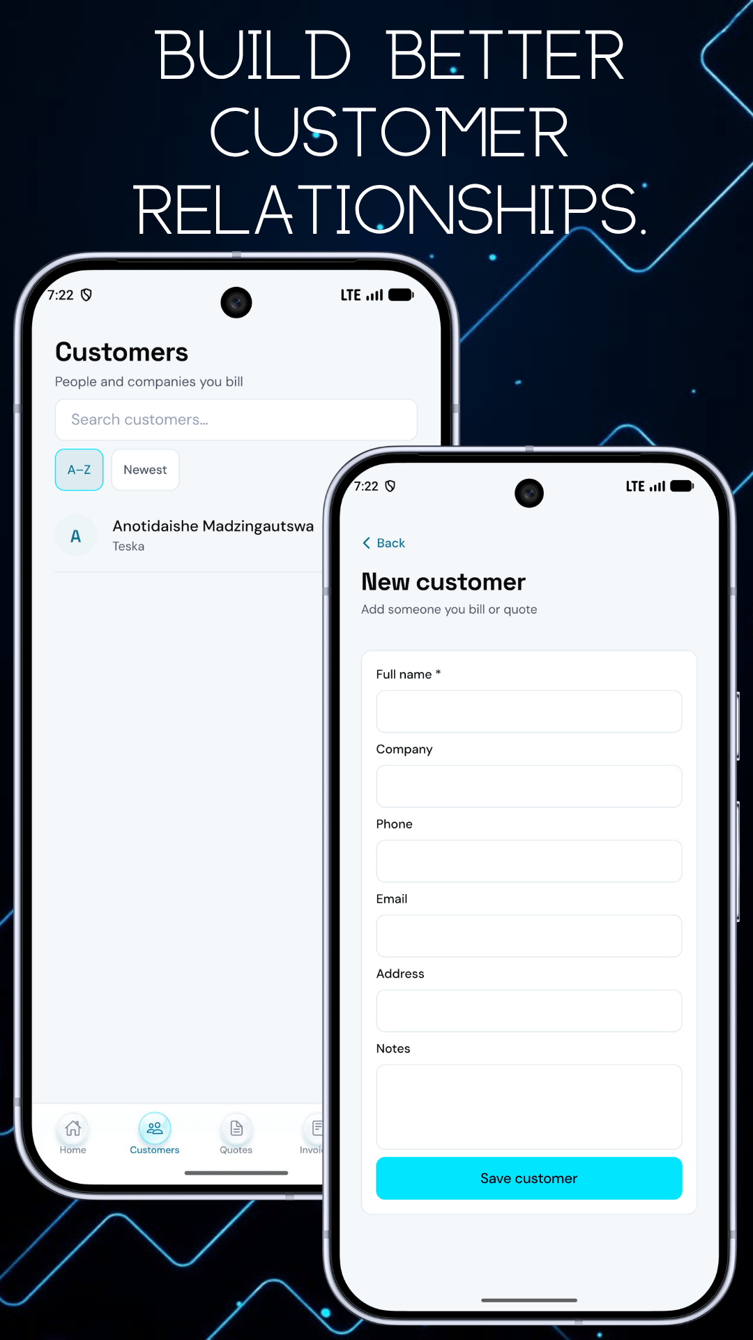 Wayybill customers list and new customer form
