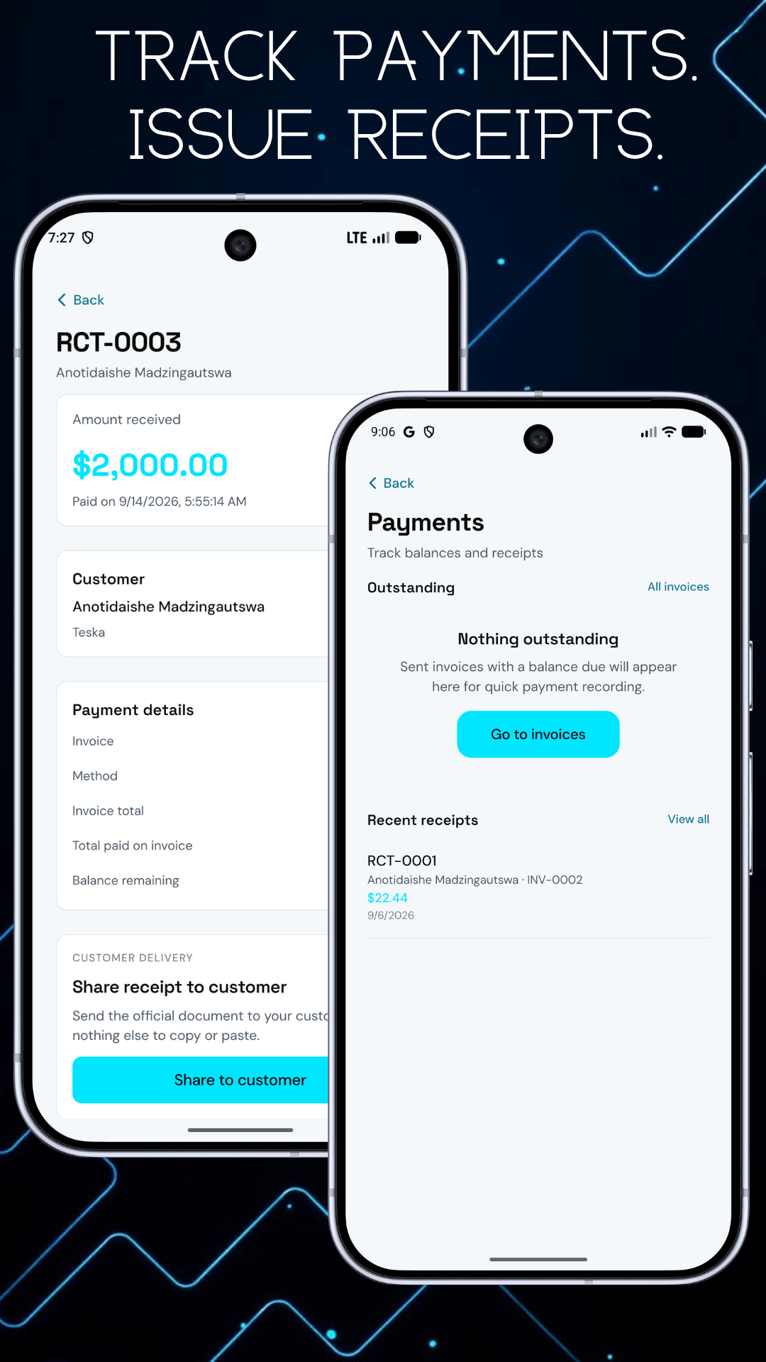 Wayybill payments and receipts