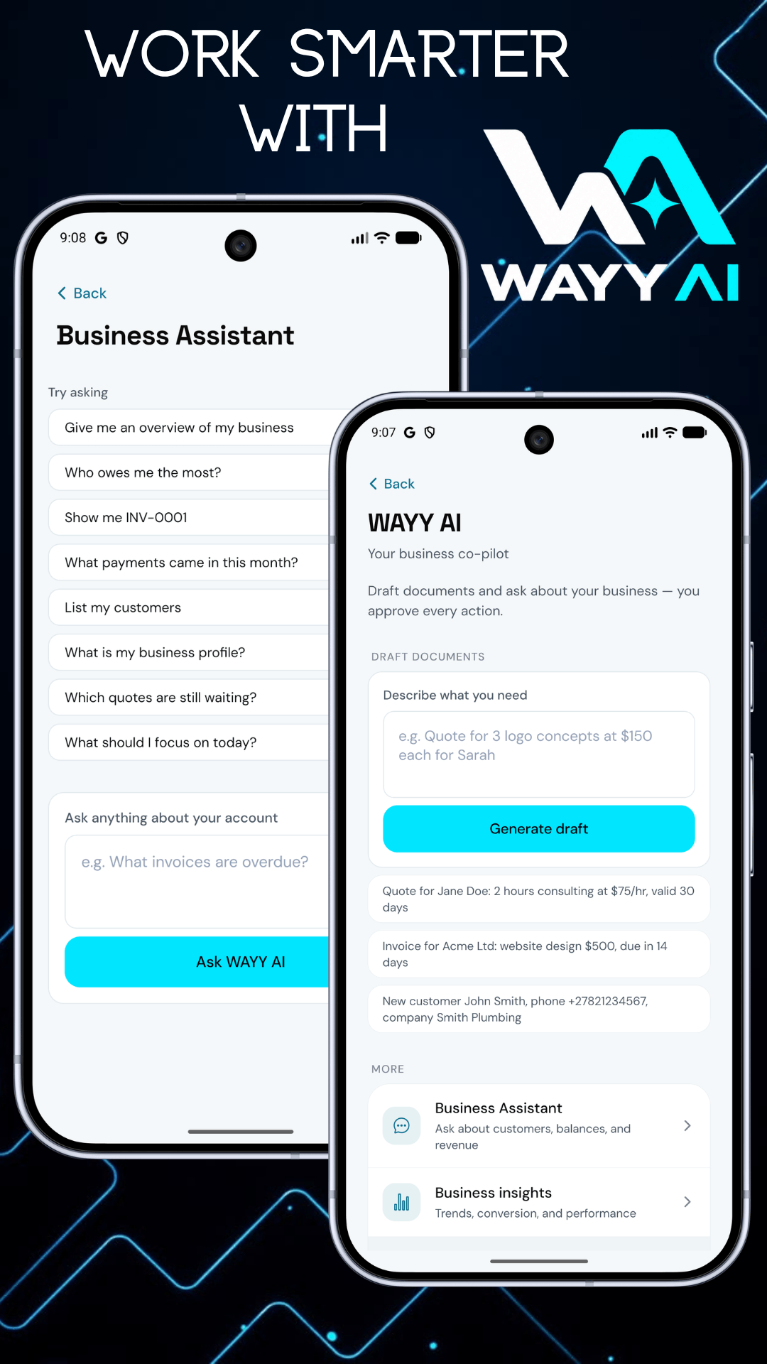 WAYY AI business assistant and draft documents