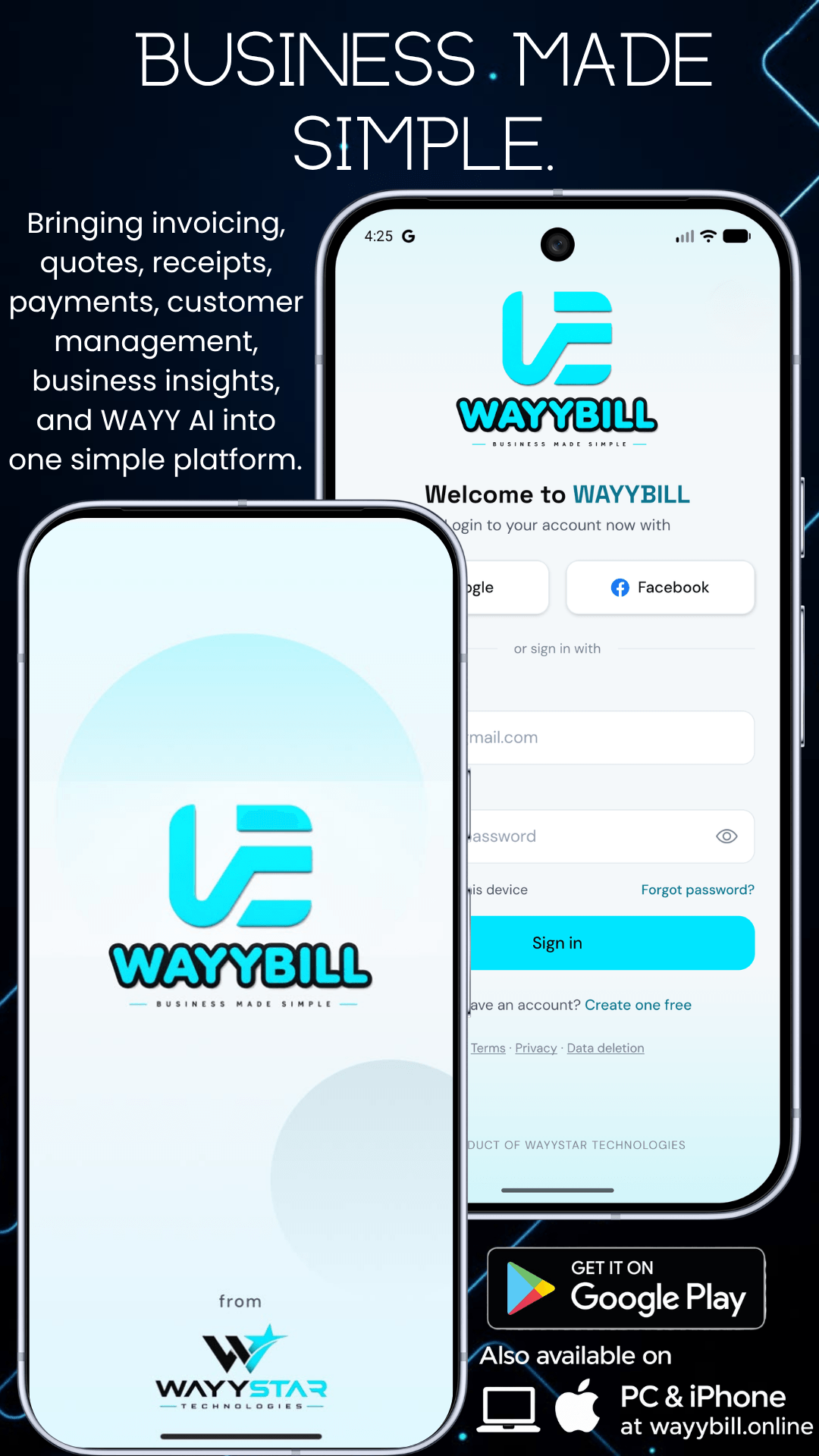 Wayybill brand welcome: business made simple, web at wayybill.online